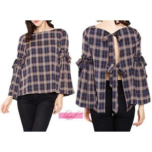 NEW Sugarlips Frankie Plaid Top Open Back Backless